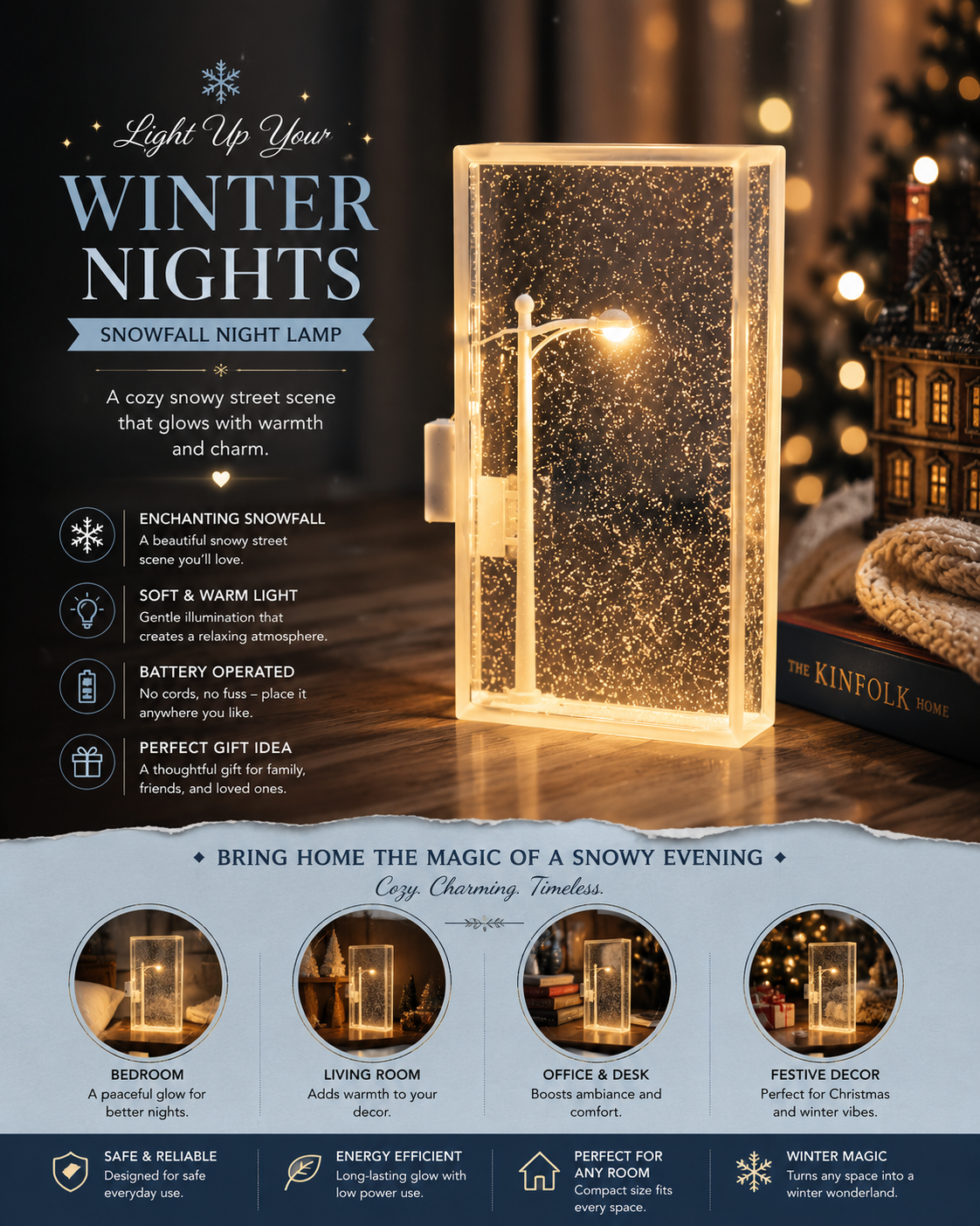 Snowfall Night Lamp- Snowy Street Scene Decor Light